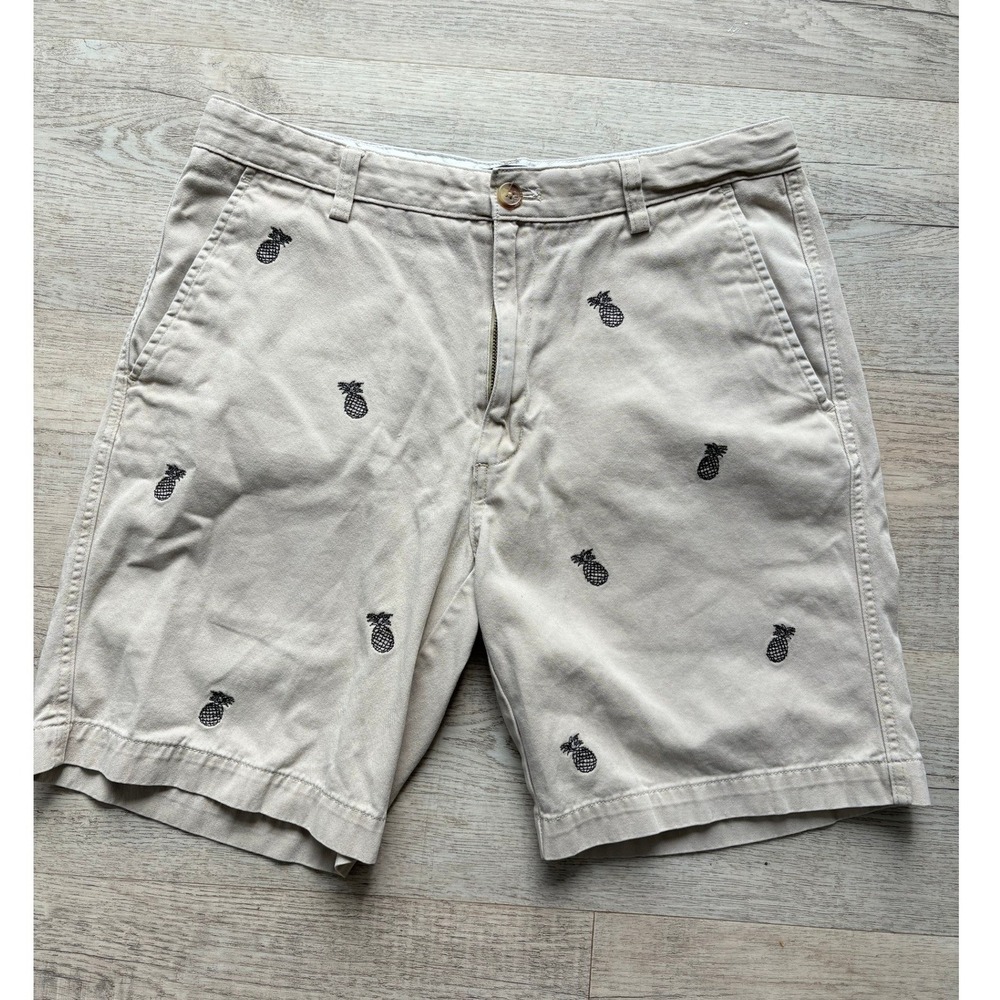 Chaps Chino Shorts Tan‎ Khaki Pineapple Embroidered Cotton Mens Size 32